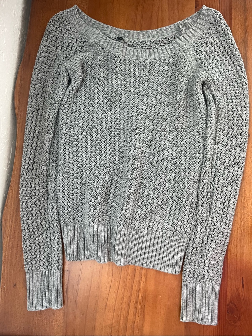 GUESS Light Gray Open Knit Crochet Cotton Sweater